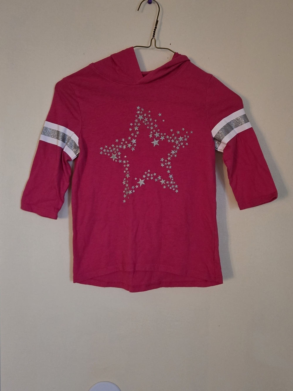 Extremely Me Girls' Pink Star Hooded 3/4 Sleeve Top Size 6X